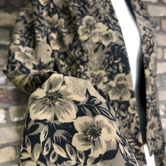 Vtg Boho Floral Blazer Black Brown Tan Women's Collarless Shoulder Pads - Picture 3 of 8